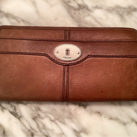 Brown Fossil Wallet Rust Color, worn with many miles to go. - Picture 2 of 4